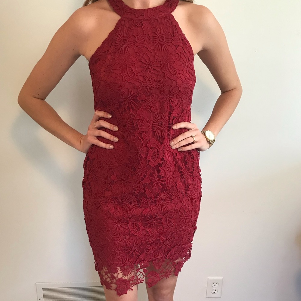 Dark red lace dress